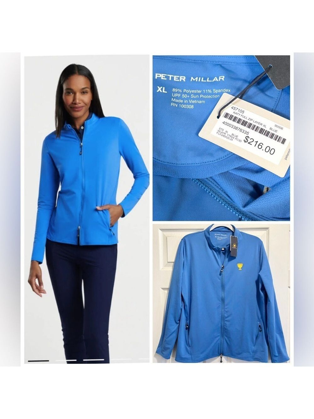 NWT Peter Millar Women’s Katy Full Zip
Golf Jacket Presidents Cup Abaco Blue XL